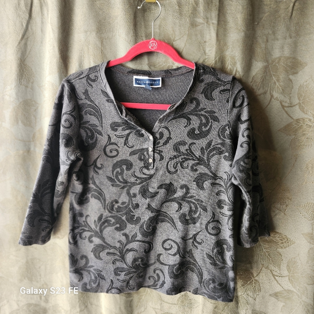 Karen Scott Charcoal and Black Knit Top